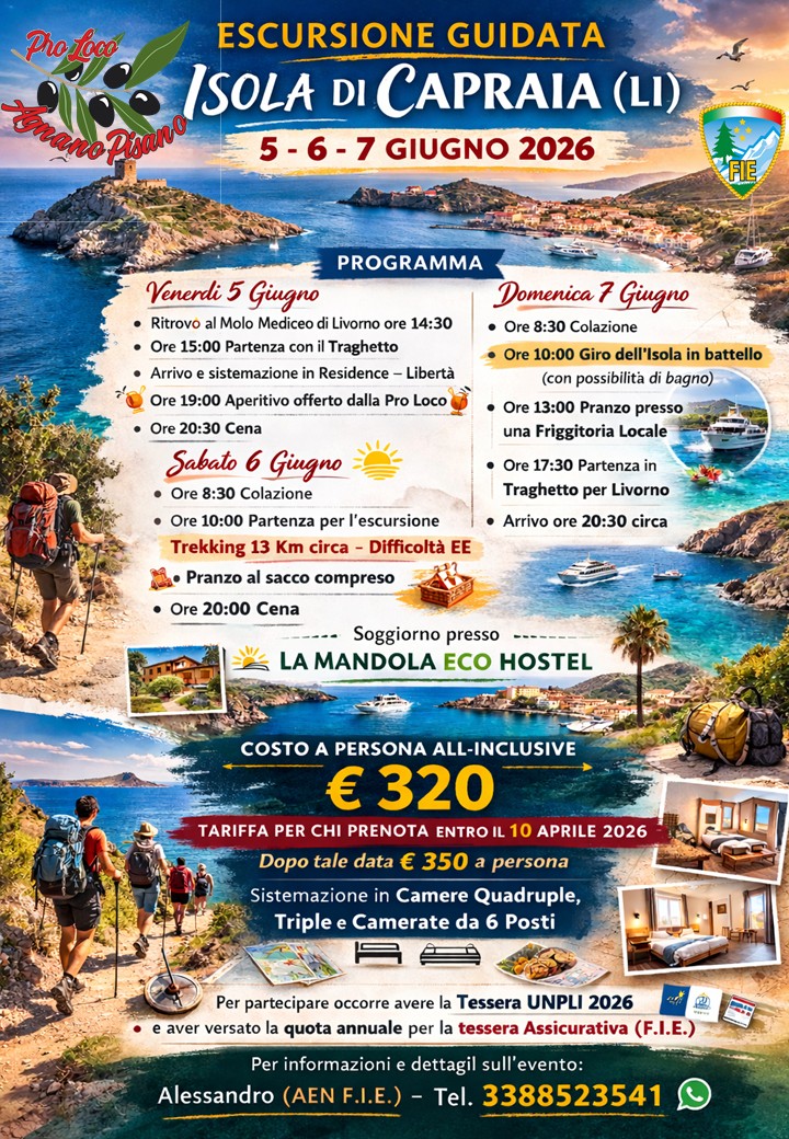 Trekking in Capraia 5-7 Giugno 2026